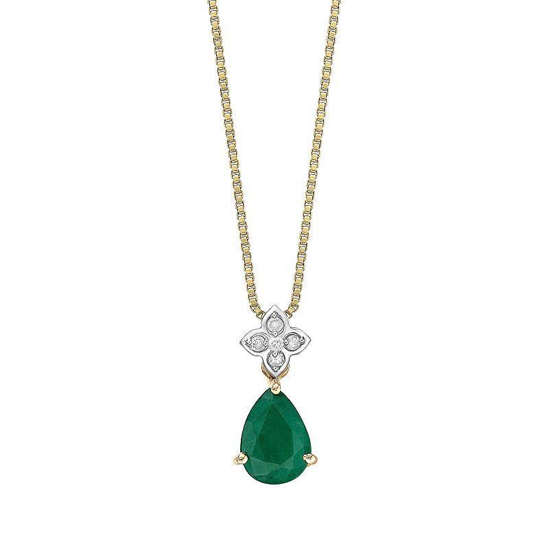 Gemminded 10k Gold Sakota Emerald & Diamond Accent Pendant Necklace, Womens Product Image