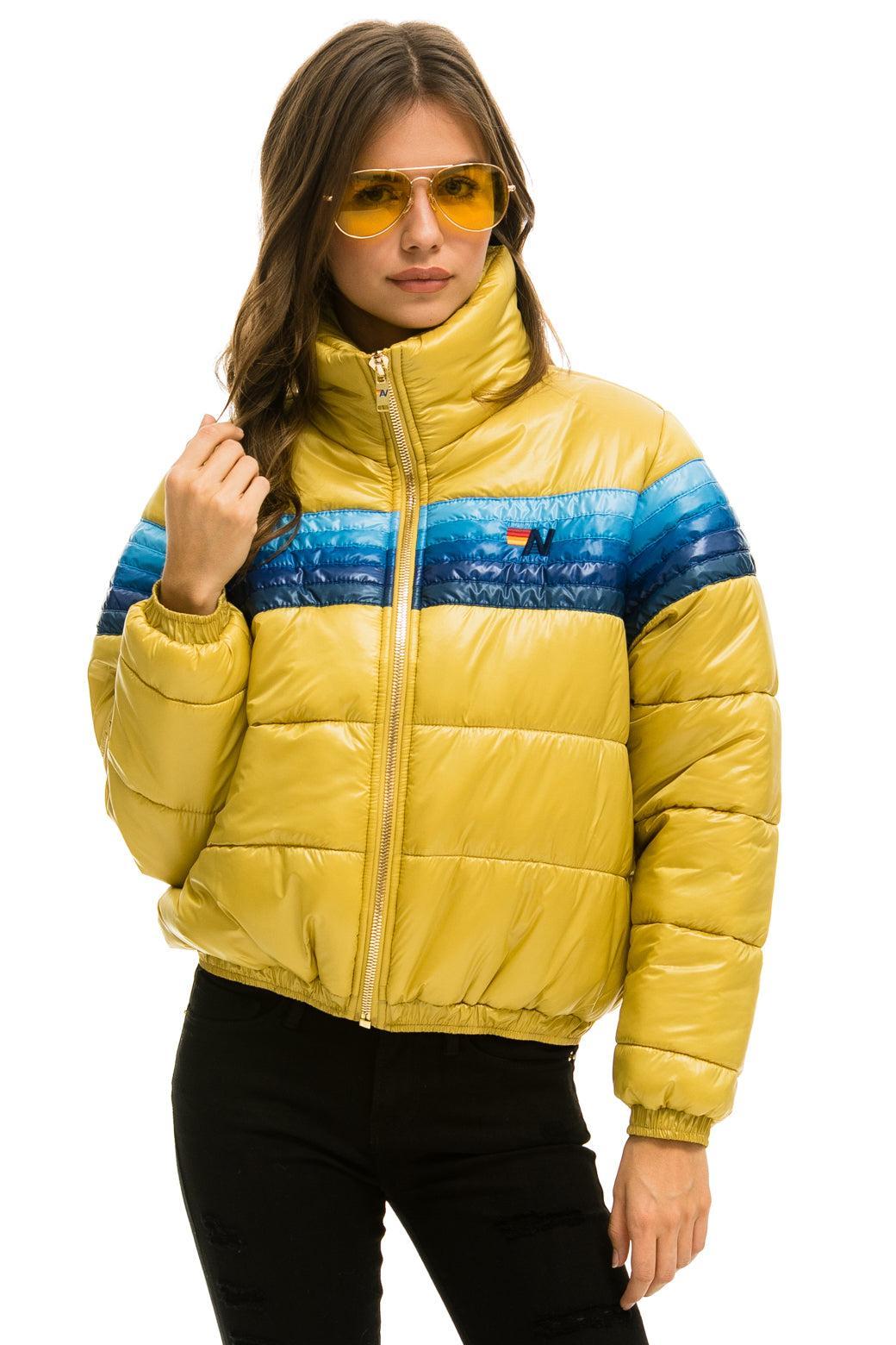 5 STRIPE LUXE APRES PUFFER JACKET - GLOSSY KHAKI Female Product Image