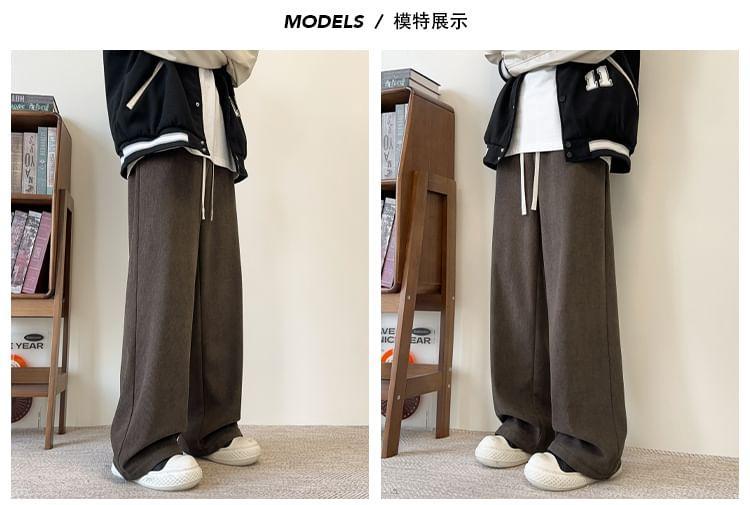 Drawstring Waist Plain Fleece-Lined Straight Leg Pants Product Image