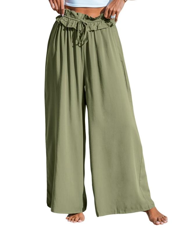 Cupshe Womens Olive Paperbag Wide Leg Pants Product Image