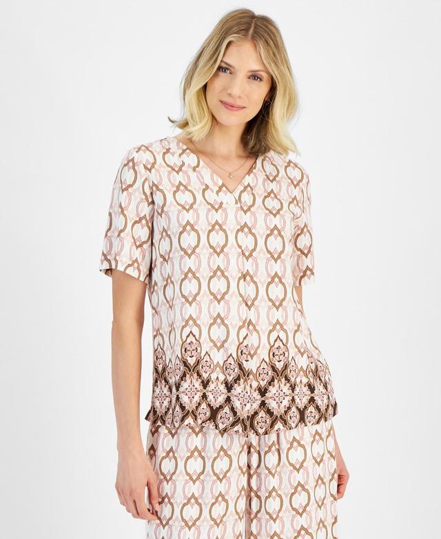 Women's Printed V-Neck Short-Sleeve Top, Created for Macy's  Product Image