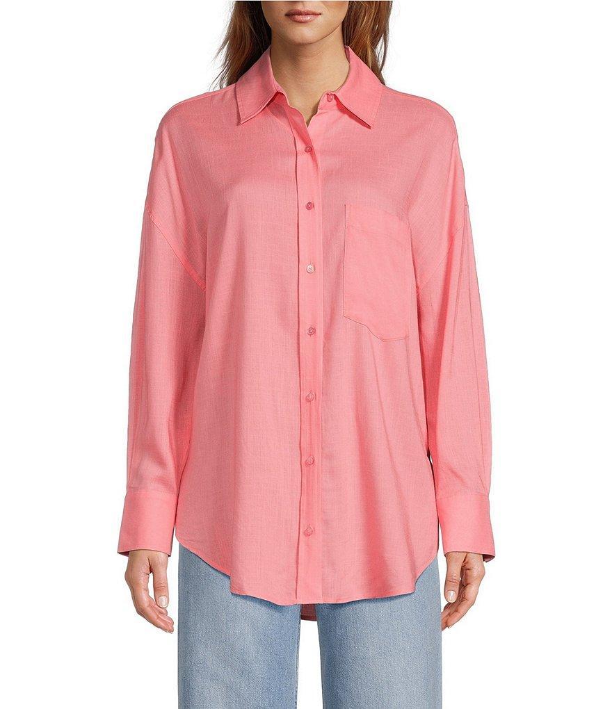 Antonio Melani Alda Linen Blend Point Collar Long Sleeve Self-Tie Hem Button Front Blouse Product Image