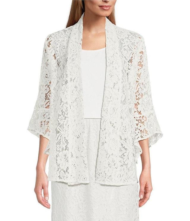 Caroline Rose Julia Floral Lace 3/4 Ruffled Sleeve Drape Front Open-Front Cardigan Product Image