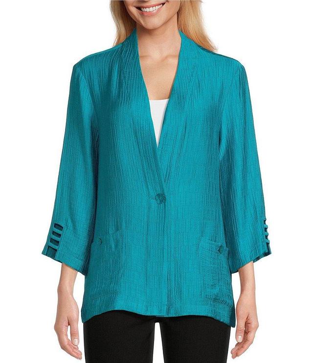 Multiples Textured Woven 3/4 Sleeve Fitted Hi Low Hem One-Button Front Jacket Product Image