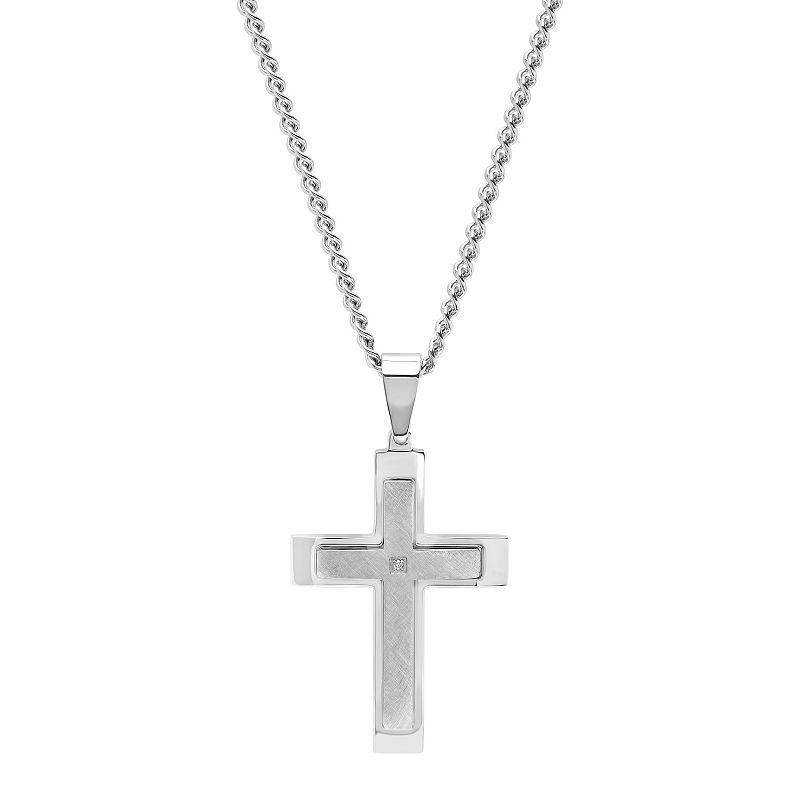 Steel Nation Mens Stainless Steel Diamond Accent Stacked Cross Pendant Necklace White Product Image