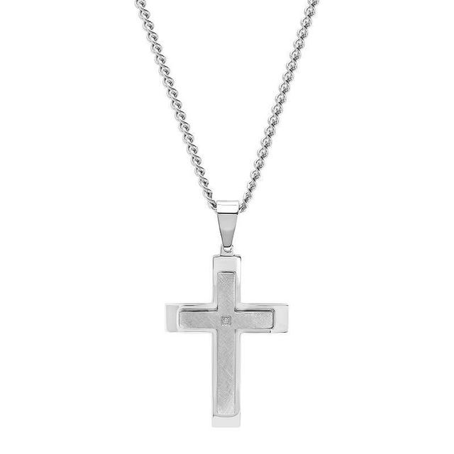 Steel Nation Mens Stainless Steel Diamond Accent Stacked Cross Pendant Necklace White Product Image