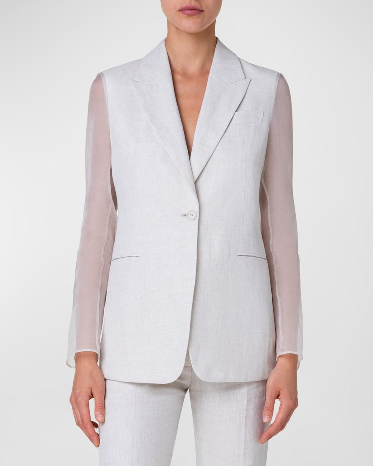 Tiziano Linen Blazer Jacket with Organza Sleeves Product Image