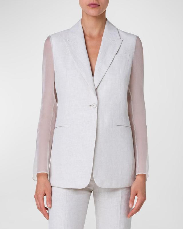 Tiziano Linen Blazer Jacket with Organza Sleeves Product Image