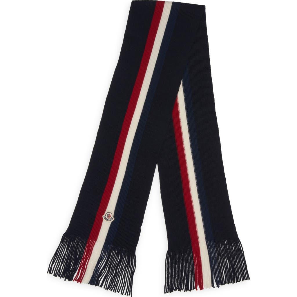 MONCLER Logo Stripe Wool Scarf In Blue Product Image