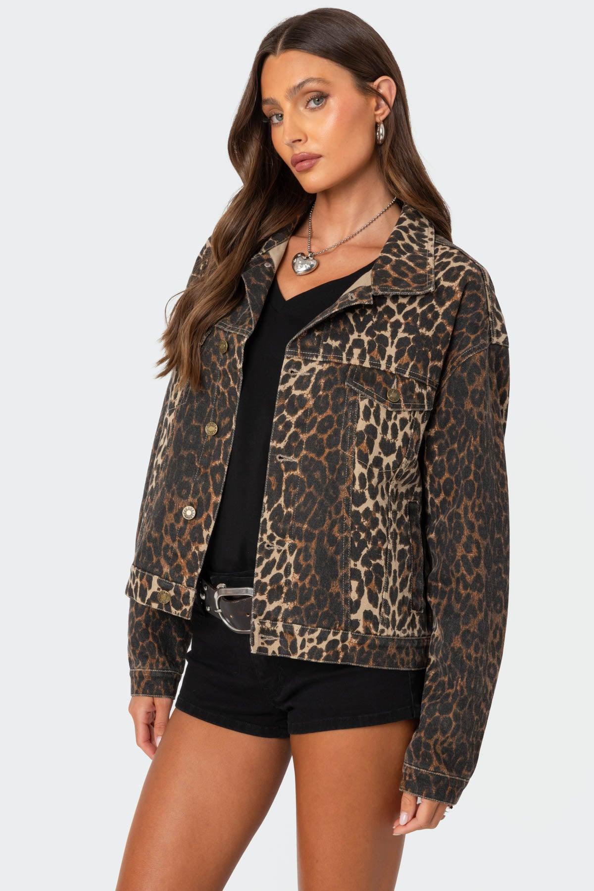 Leopard Print Denim Jacket Product Image