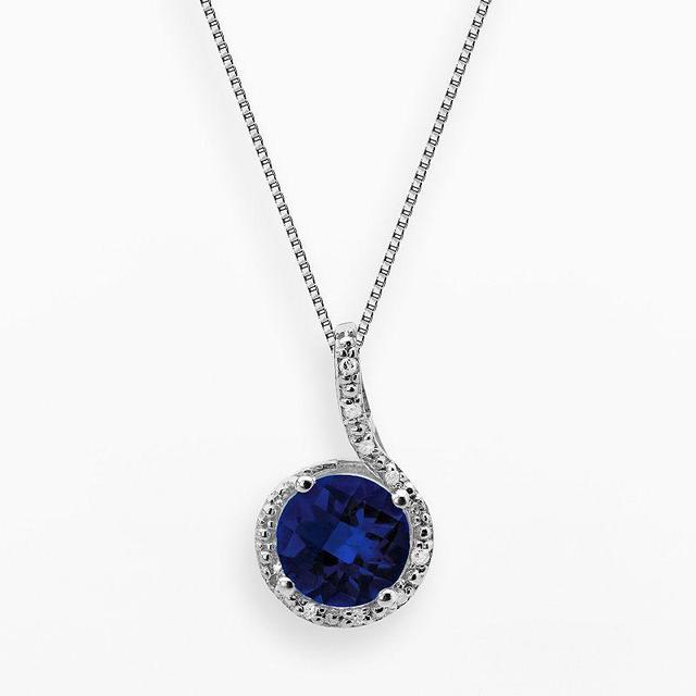 Gemminded Sterling Silver Lab-Created Sapphire and Diamond Accent Pendant, Womens Blue Product Image