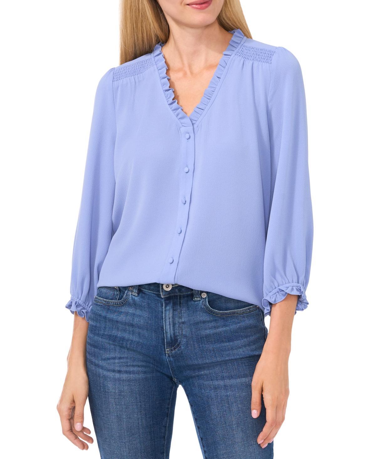 Women's Ruffled Button Front 3/4-Sleeve Blouse Product Image