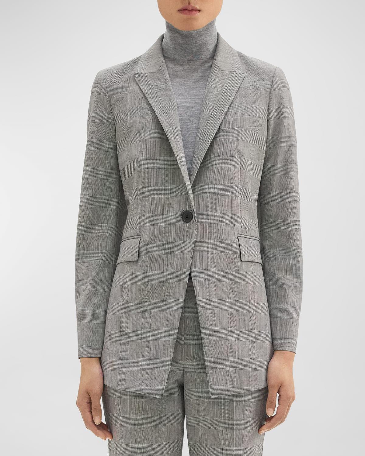 Etiennette Nipped-Waist Wool Plaid Suiting Blazer Product Image