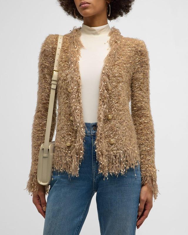 Womens Knit Fringe-Trim Cardigan Product Image