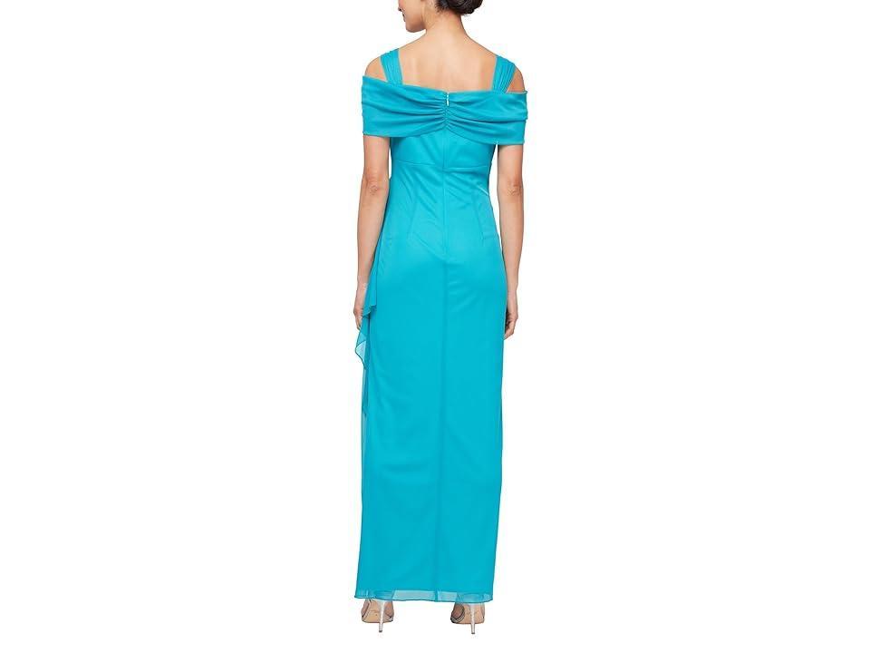 Alex Evenings Long Mesh Dress with Cold Shoulders (Turquoise) Women's Dress Product Image