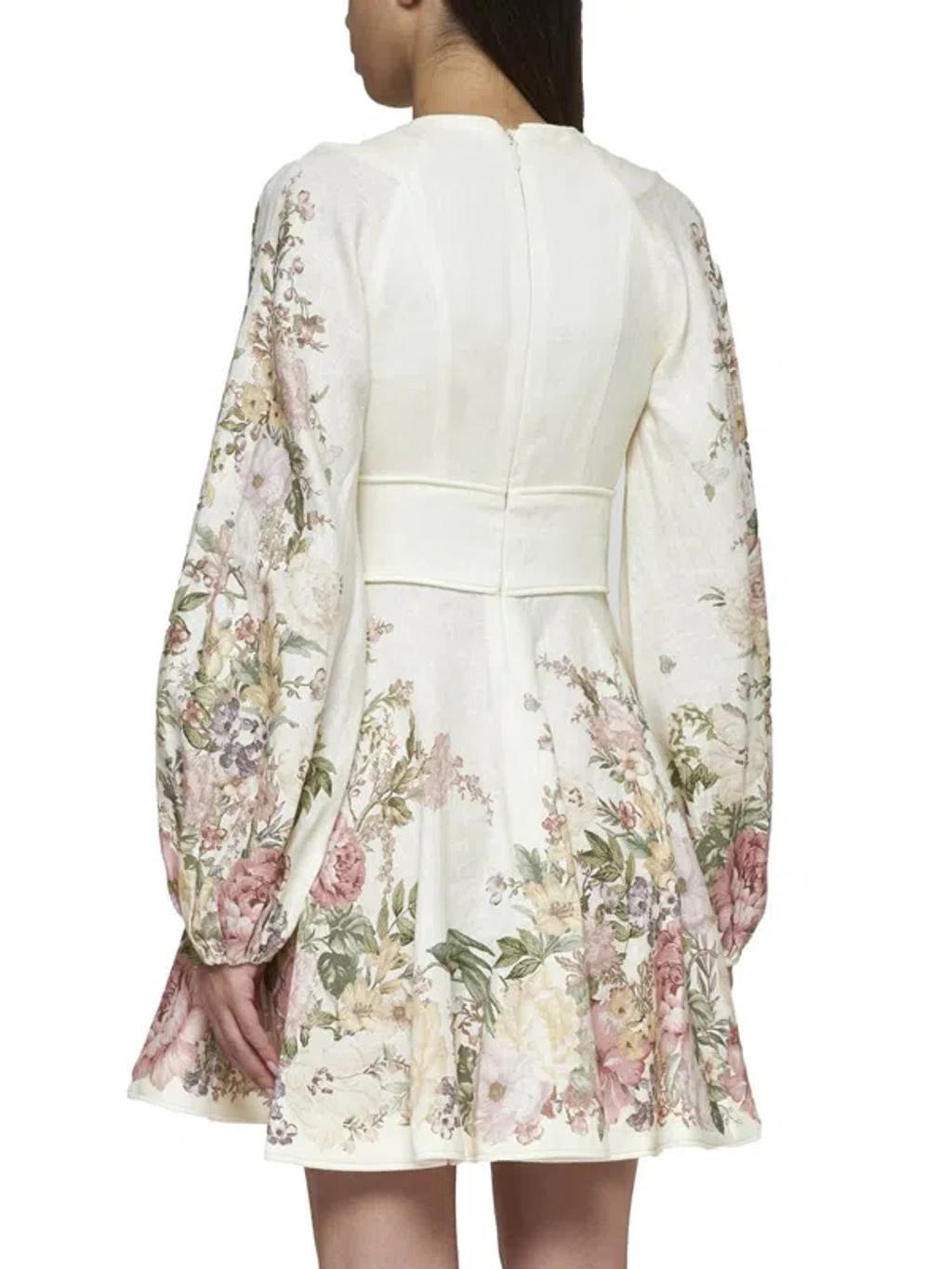 ZIMMERMANN Waverly Plunge Mini Dress In Cream Floral Product Image