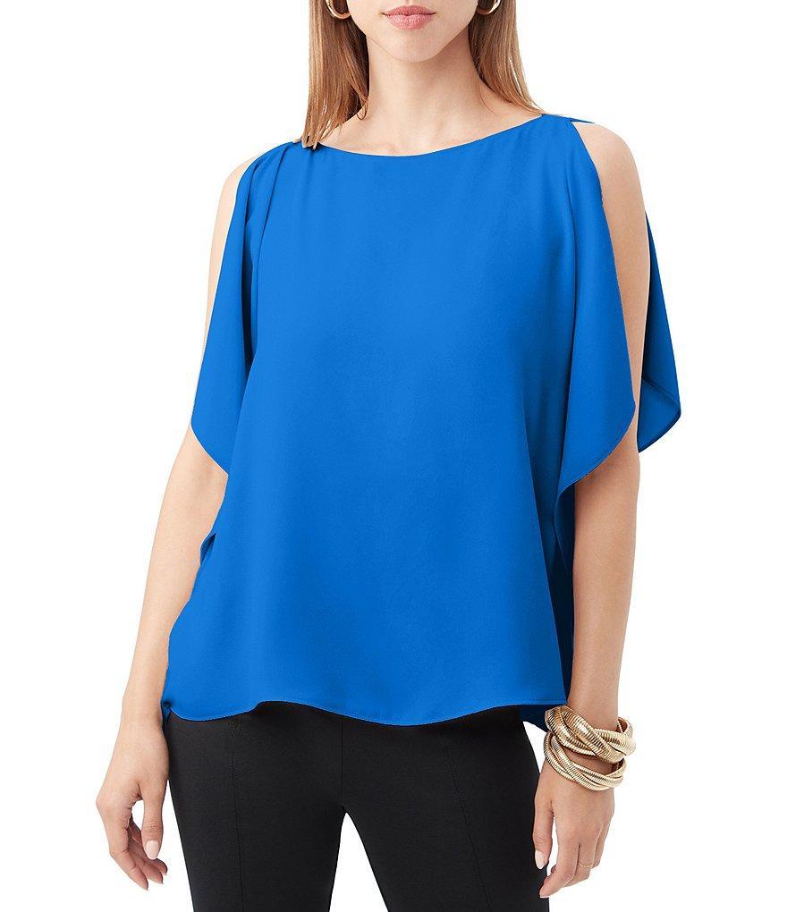 Trina Turk Rina Silky Satin Back Crepe Bateau Short Sleeve Top Product Image