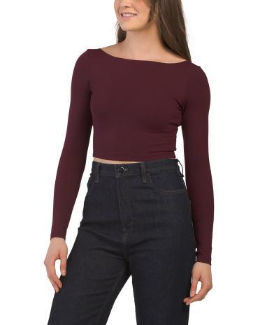 Long Sleeve Scoop Back Crop Top For Women Product Image