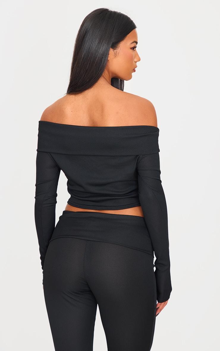 Black Rib Bardot Longline Foldover  Top Product Image