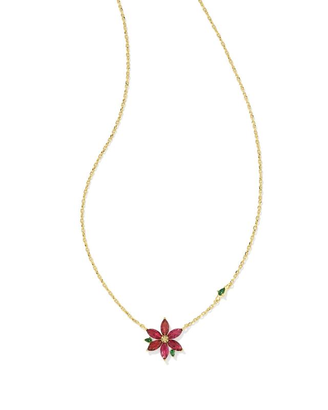 Holiday Tree Gold Short Pendant Necklace in Green Quartzite Product Image