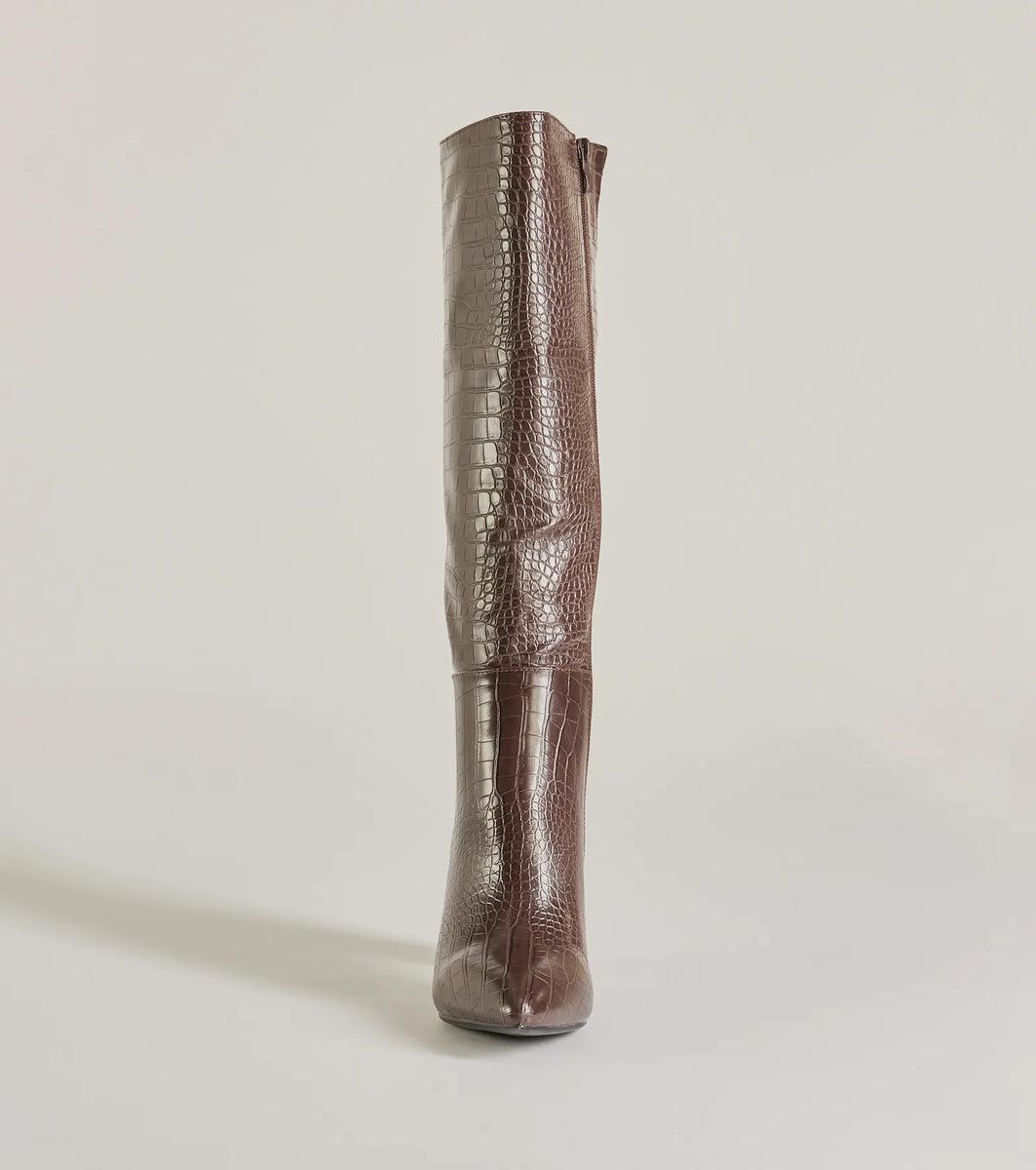 Chic Moment Faux Leather Croc-Embossed Under the Knee Boots product image