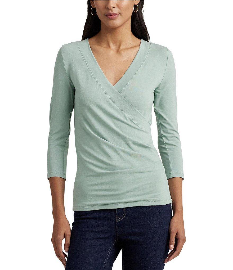 Lauren Ralph Lauren Surplice V-Neck Slim Knit Jersey Top Product Image