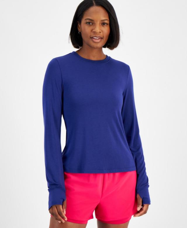 Id Ideology Womens Ruched-Back Thumb-Hole Long-Sleeve Top, Created for Macys Product Image