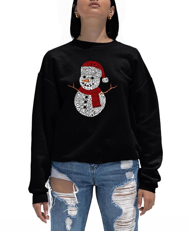 La Pop Art Womens Christmas Snowman Word Art Crewneck Sweatshirt Product Image