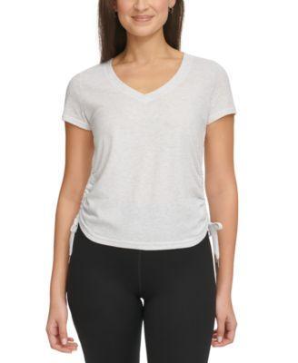 Women's Drawstring-Ruched Textured Top Product Image