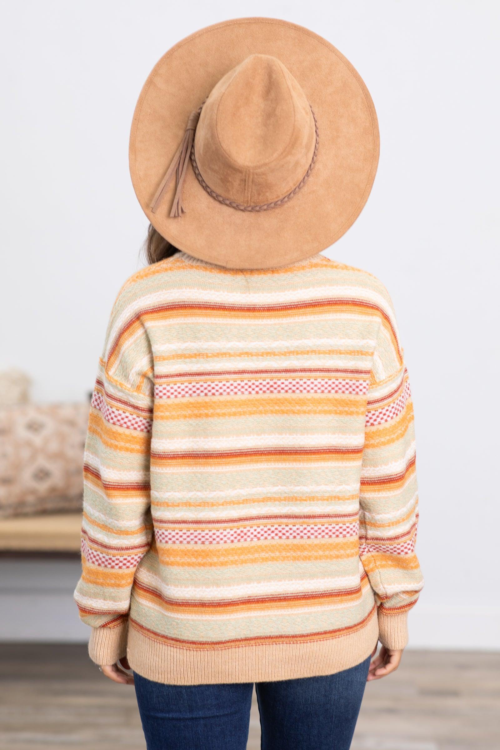 Tan Multicolor Stripe Drop Shoulder Sweater Product Image