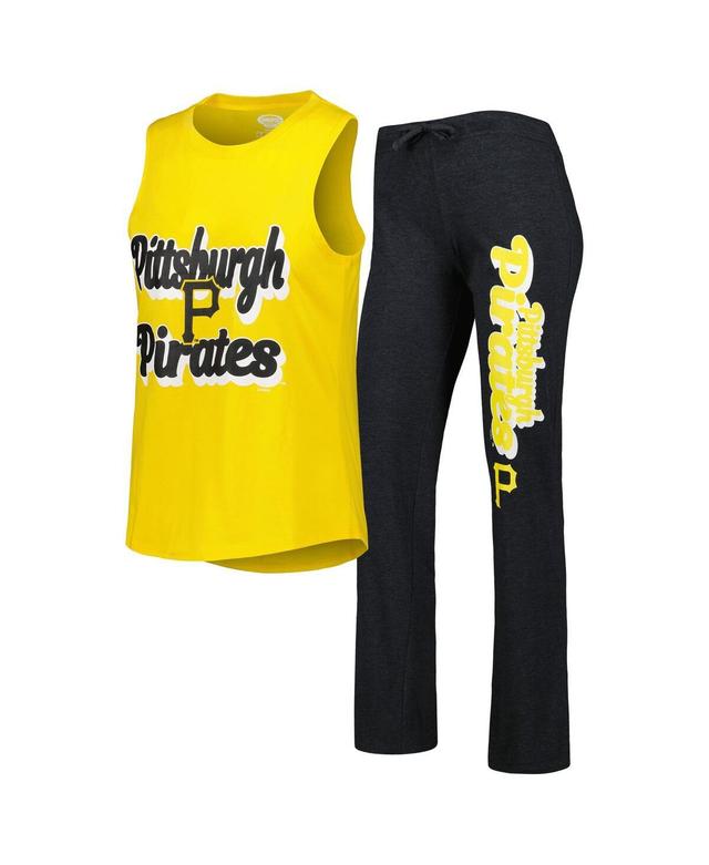 Womens Concepts Sport Heather Black/Gold Pittsburgh Pirates Wordmark Meter Muscle Tank Top & Pants Sleep Set Product Image