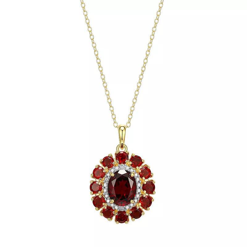 18K Gold Over Silver Genuine Garnet and Diamond Accent Pendant, Womens Gold Tone Product Image