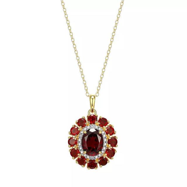 18K Gold Over Silver Genuine Garnet and Diamond Accent Pendant, Womens Gold Tone Product Image