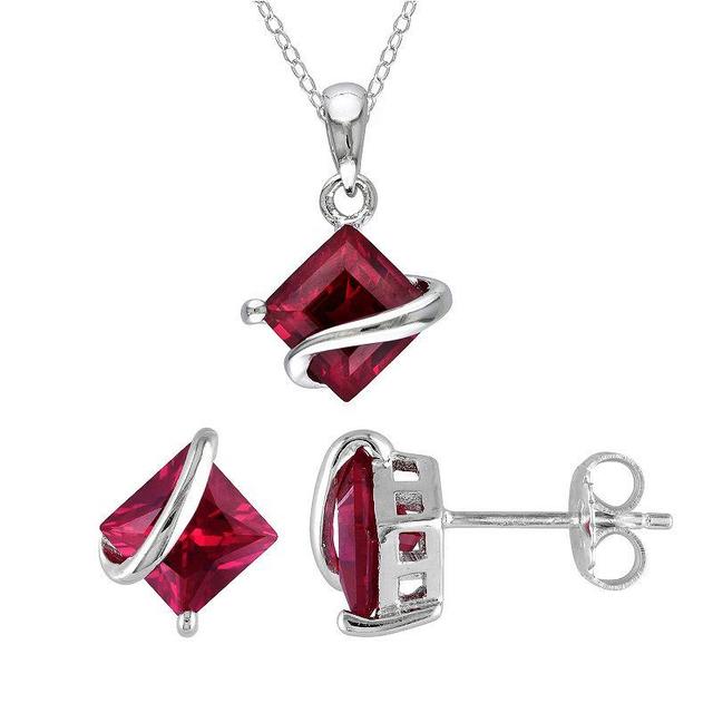 Stella Grace Sterling Silver Lab-Created Ruby Stud Earrings & Pendant Necklace Set, Womens Product Image