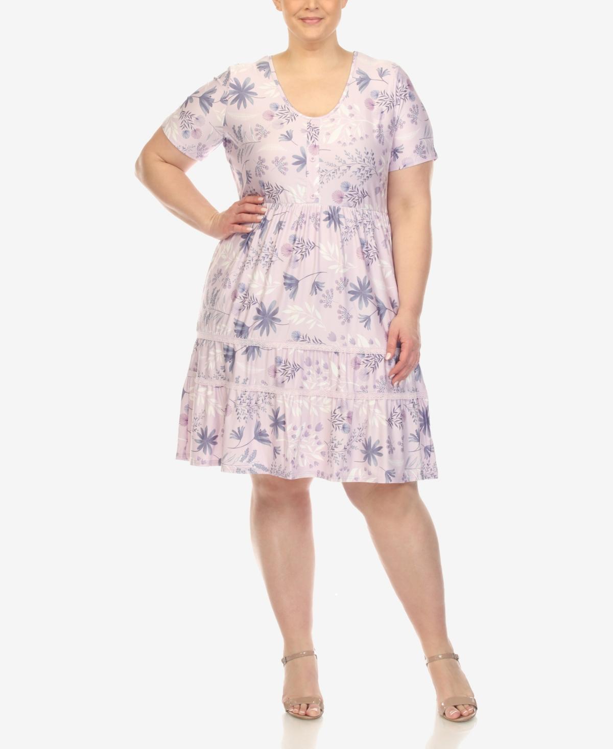 White Mark Plus Size Floral Short Sleeve Knee Length Dress Product Image