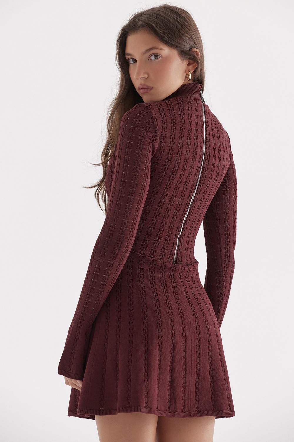 Evalina Wine Knit Corset Dress Product Image