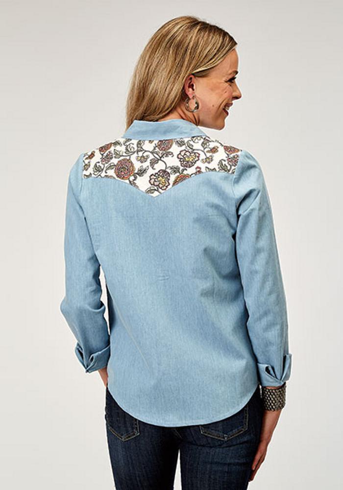 Roper® Ladies L/S Light Denim Retro Print Yoke Snap Shirt Product Image