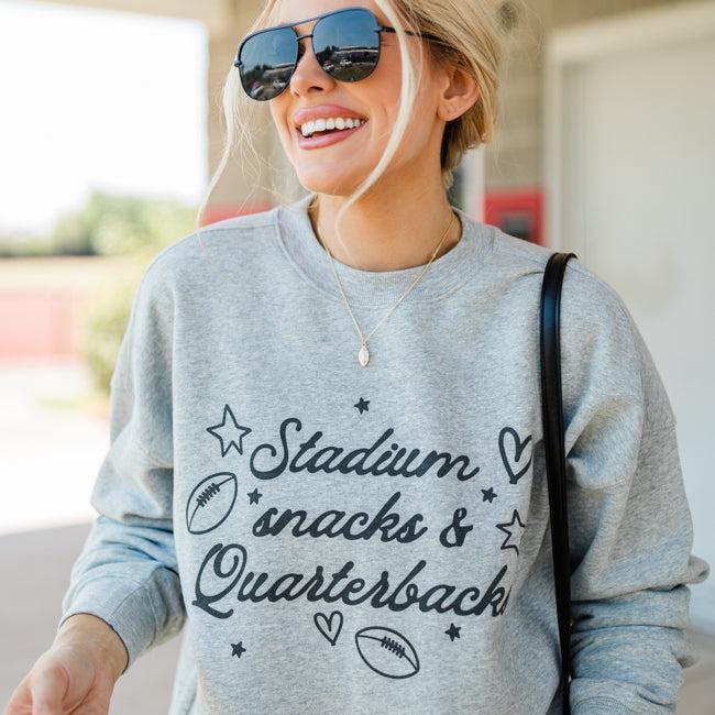 Stadium Snacks And Quarterbacks Light Grey Oversized Graphic Sweatshirt Product Image