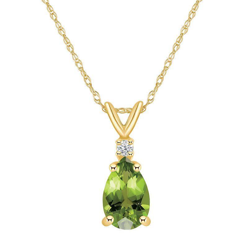 Celebration Gems 14k Gold Pear Shaped Peridot & Diamond Accent Pendant Necklace, Womens Product Image