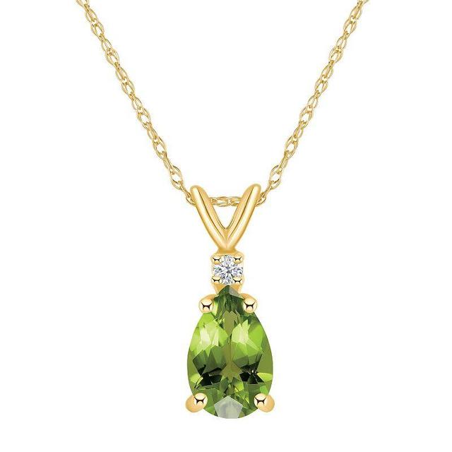 Celebration Gems 14k Gold Pear Shaped Peridot & Diamond Accent Pendant Necklace, Womens Product Image