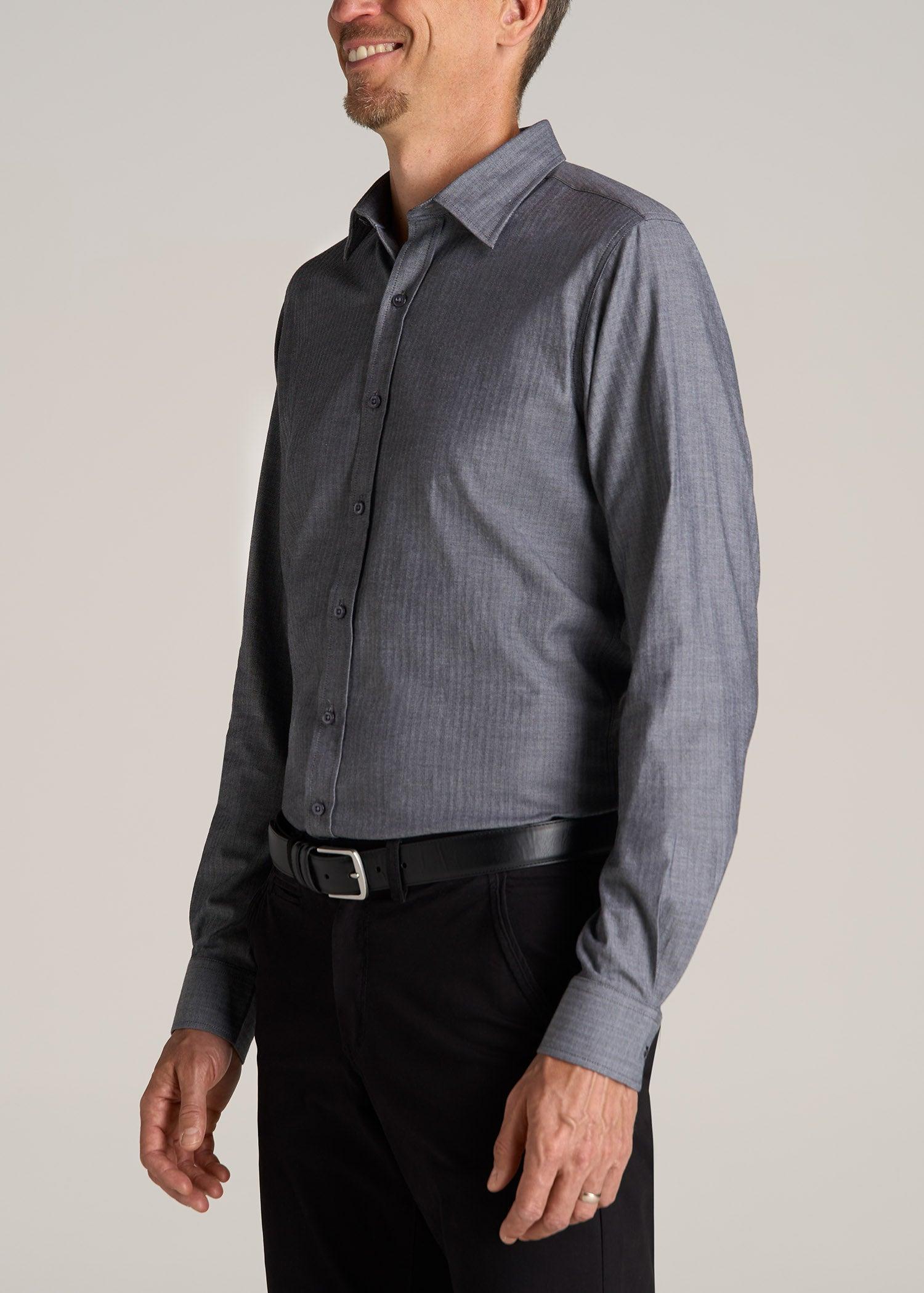 Oskar Button-Up Dress Shirt for Tall Men in Grey Herringbone Male Product Image