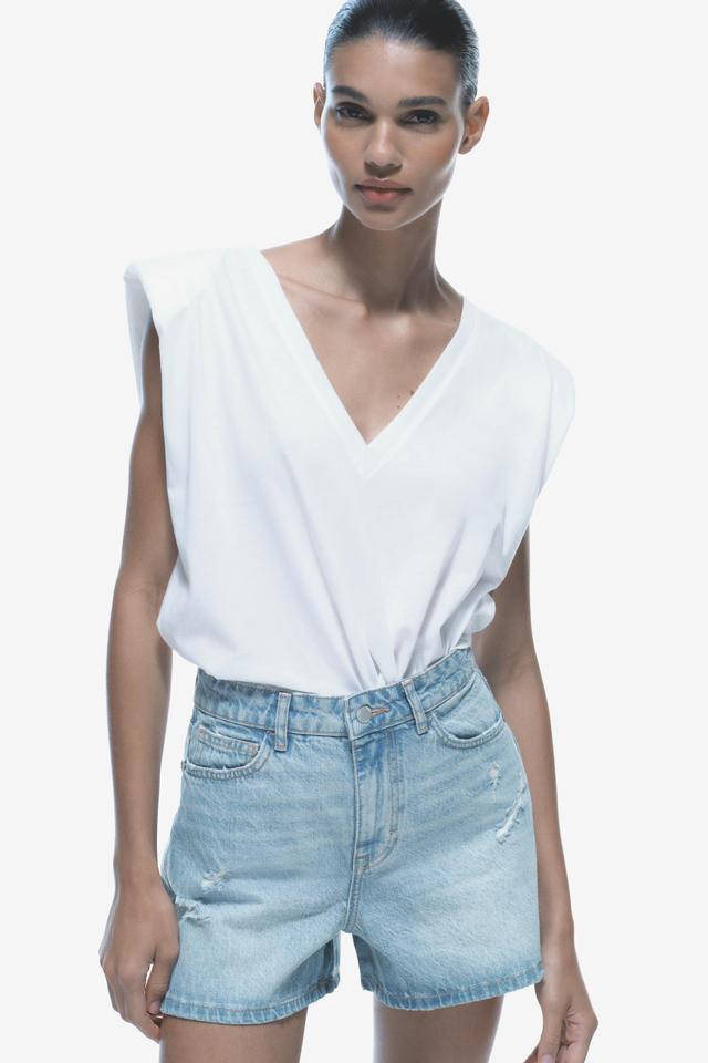 SHOULDER PAD V-NECK TOP Product Image