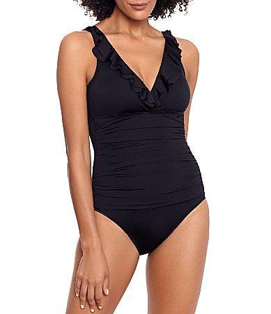 Lauren Ralph Lauren Beach Club Solids Underwire Ruffle Surplice V-Neck One Piece Swimsuit Product Image