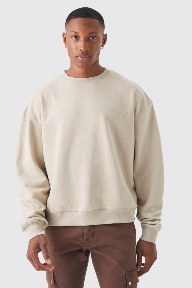 Mens Beige Oversized Boxy Loopback Sweatshirt, Beige Product Image