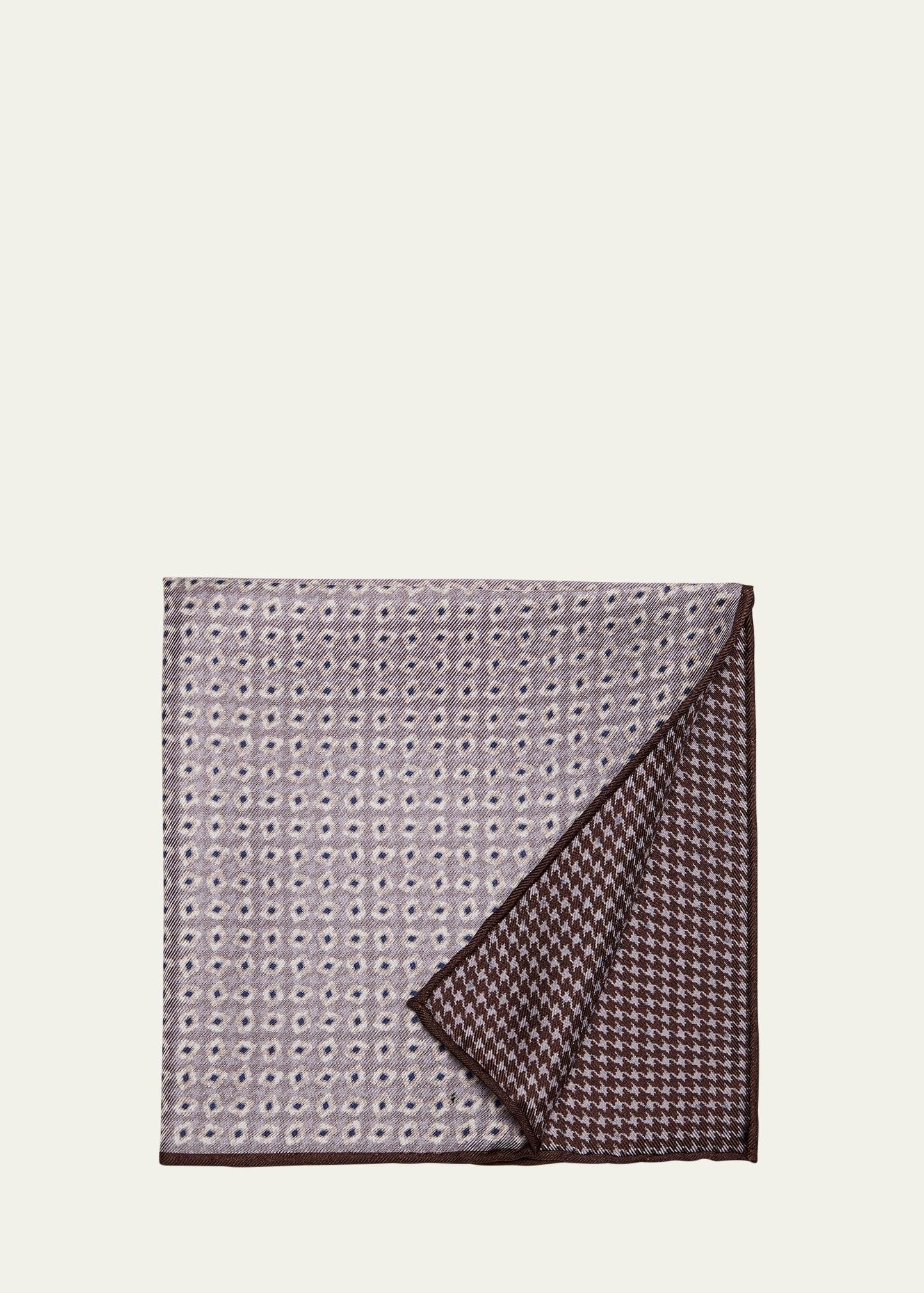 Mens Diamond-Print Reversible Silk Pocket Square Product Image