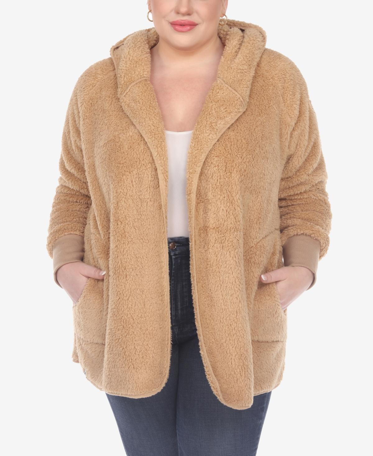 White Mark Plus Size Plush Hooded Cardigan Jacket with Pockets Product Image