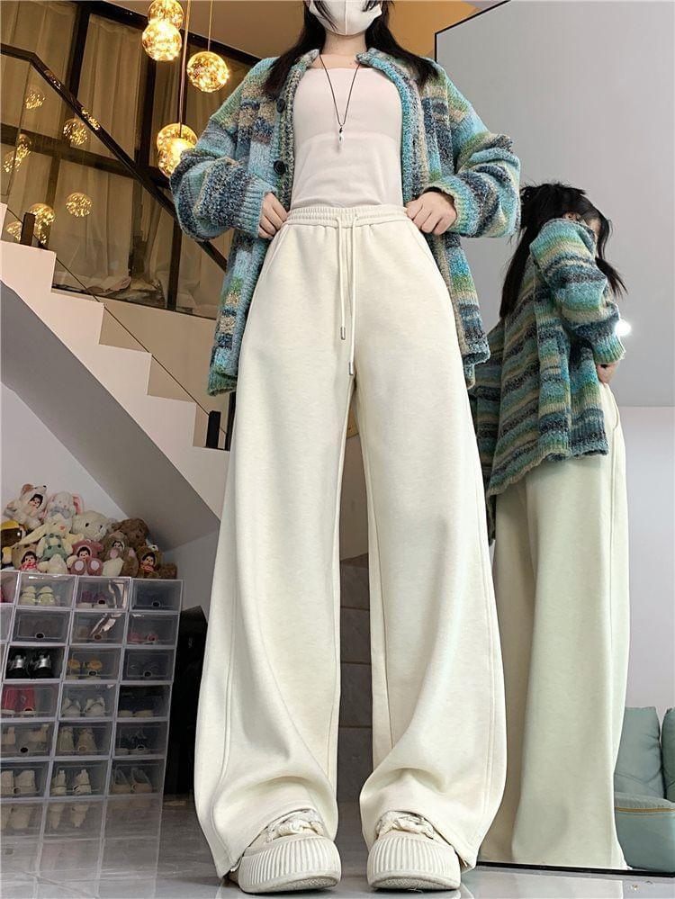 High Waist Plain Wide Leg Sweatpants Product Image