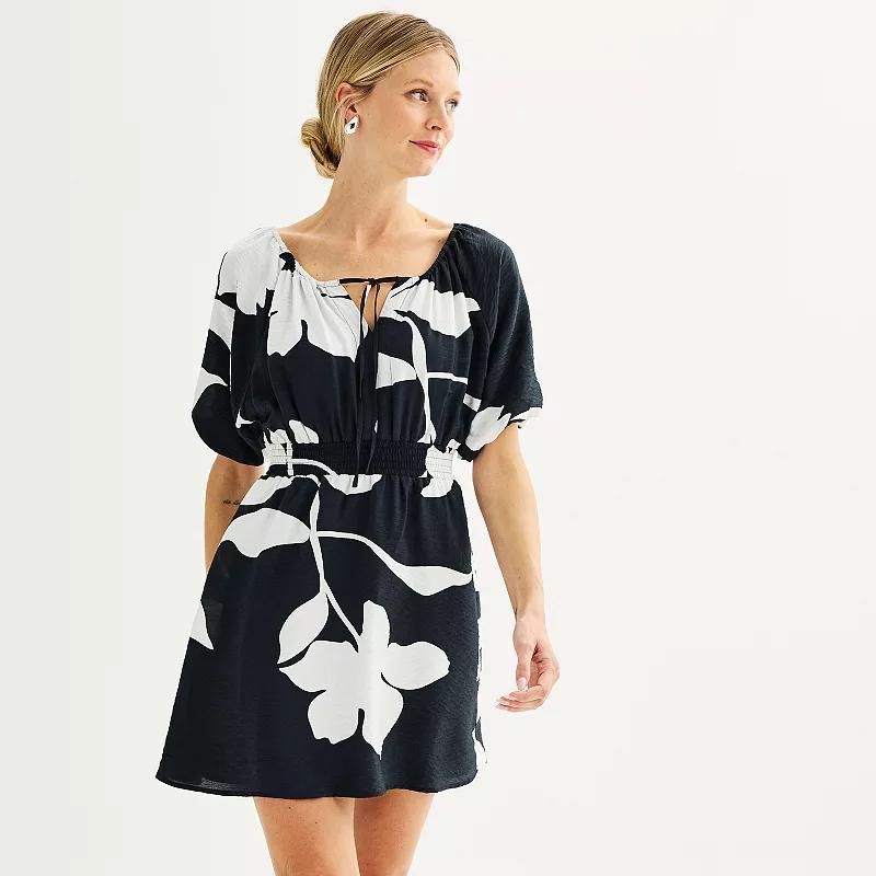 Womens Nine West Tie Neck Puff Sleeve Cinched Mini Dress Product Image