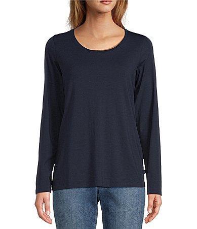 L.L.Bean Soft Stretch Knit Supima Cotton Blend Scoop Neck Long Sleeve Tee Shirt Product Image