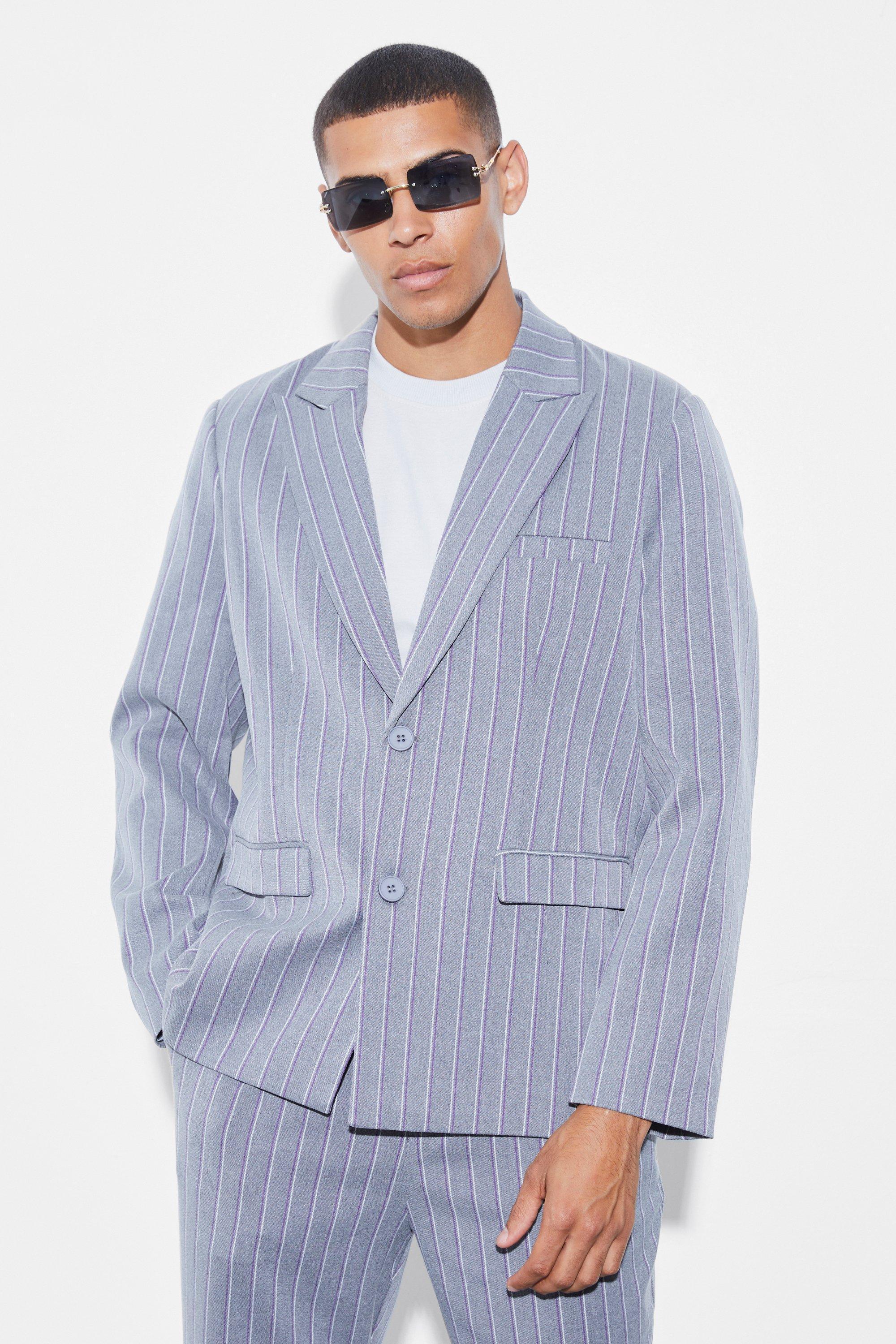 Oversized Single Breasted Stripe Suit Jacket | boohooMAN USA Product Image